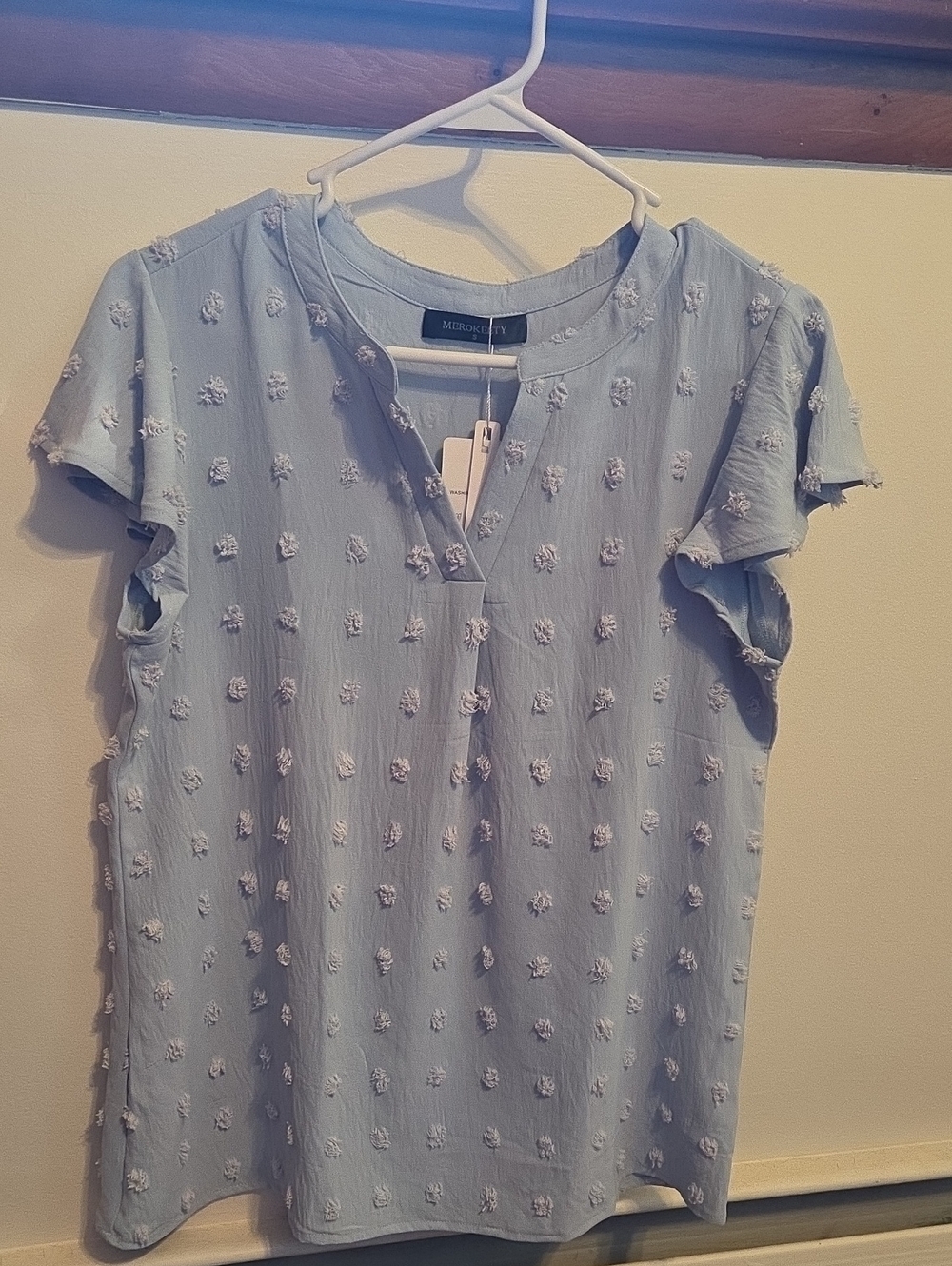 Light Blue Textured Dot Short Sleeve Top